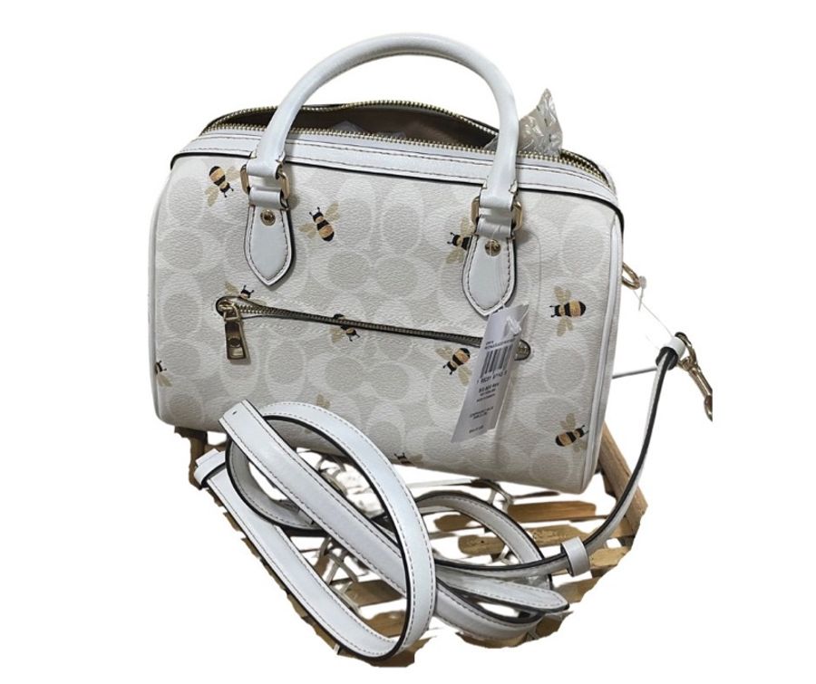 coach 馬車logo手提斜背兩用經典波士頓包-蜜蜂白色-1