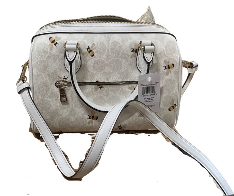 coach 馬車logo手提斜背兩用經典波士頓包-蜜蜂白色-8