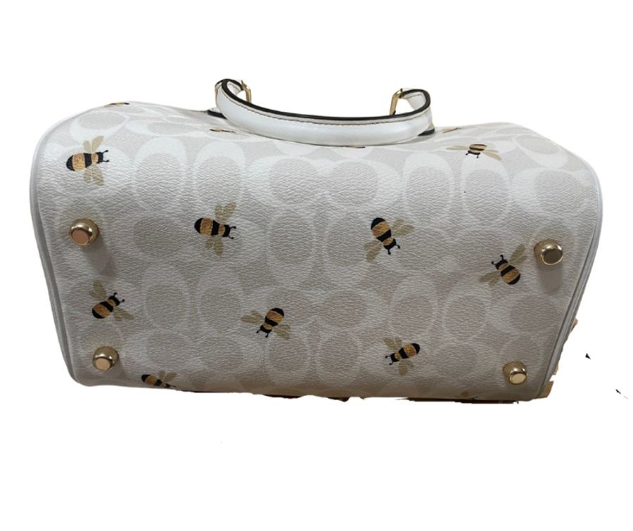 coach 馬車logo手提斜背兩用經典波士頓包-蜜蜂白色-9