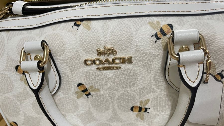 coach 馬車logo手提斜背兩用經典波士頓包-蜜蜂白色-11