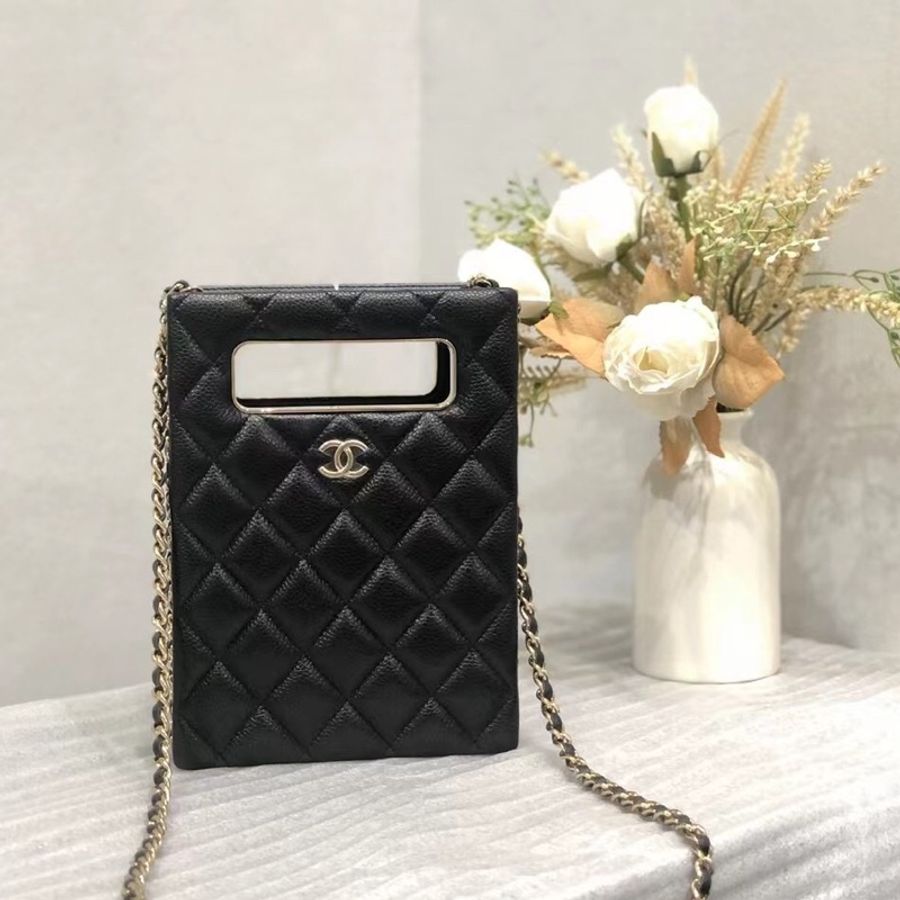 CHANEL香奈兒經典CC魚子醬雙C淡金菱格鏈條包晚宴包芯片款 單肩斜挎包-0