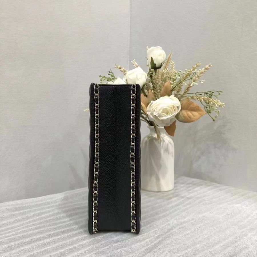 CHANEL香奈兒經典CC魚子醬雙C淡金菱格鏈條包晚宴包芯片款 單肩斜挎包-2
