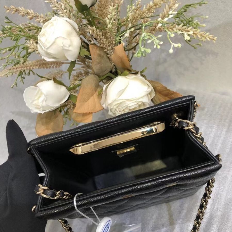 CHANEL香奈兒經典CC魚子醬雙C淡金菱格鏈條包晚宴包芯片款 單肩斜挎包-4