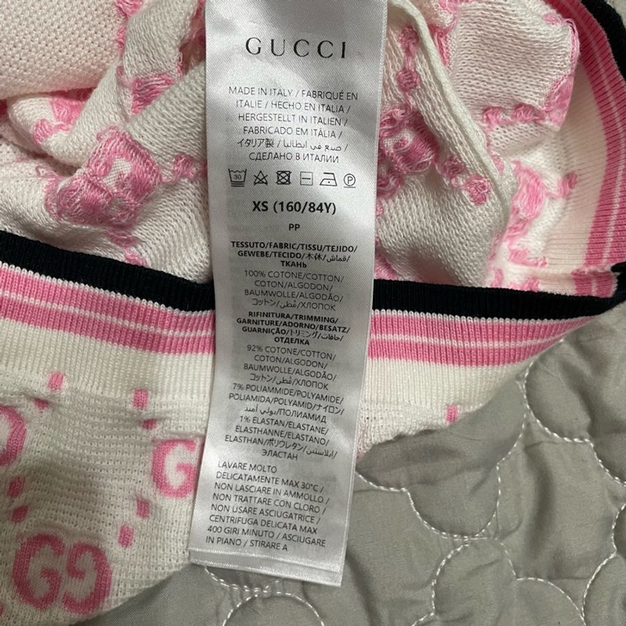 古馳GUCCI 白底粉色雙G logo 棉質針織上衣 XS-4