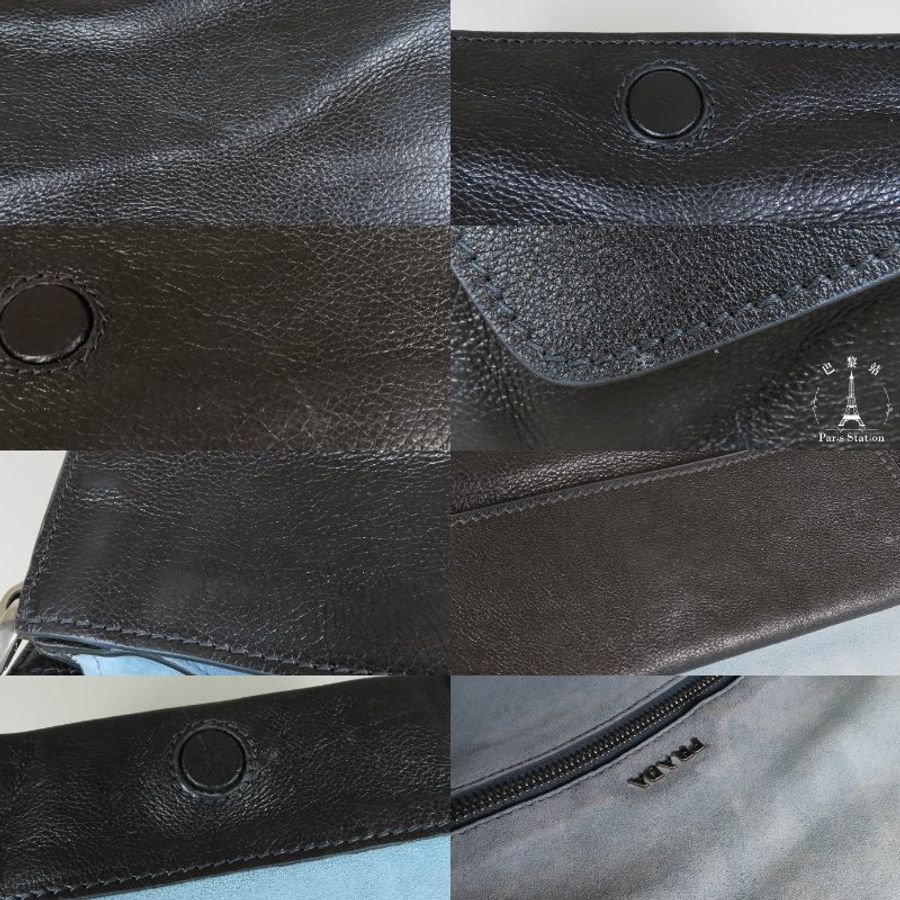 【巴黎站二手名牌專賣店】*現貨*PRADA 真品*黑色牛皮Etiquette Small鉚釘吊牌斜背包-6