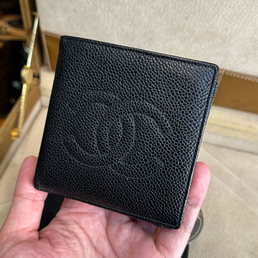 CHANEL vintage 黑荔枝紋對開短夾🩶少見款-1