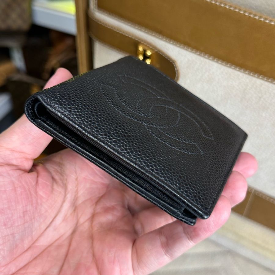 CHANEL vintage 黑荔枝紋對開短夾🩶少見款-2