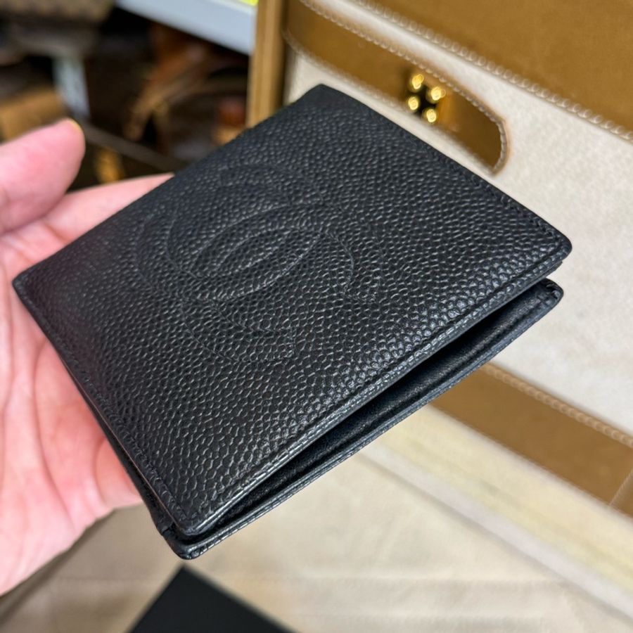 CHANEL vintage 黑荔枝紋對開短夾🩶少見款-3