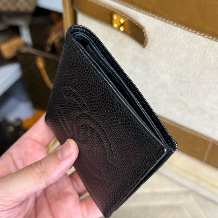 CHANEL vintage 黑荔枝紋對開短夾🩶少見款-4