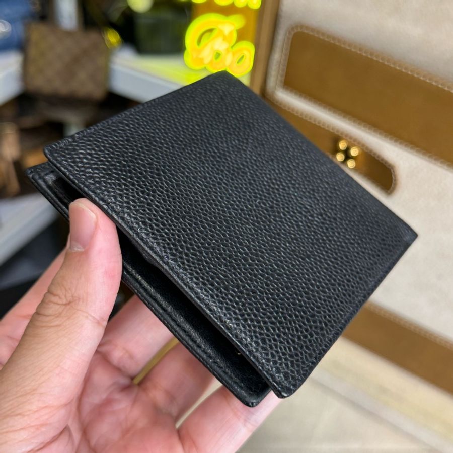 CHANEL vintage 黑荔枝紋對開短夾🩶少見款-6