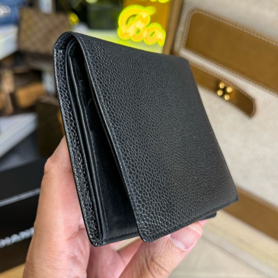 CHANEL vintage 黑荔枝紋對開短夾🩶少見款-7