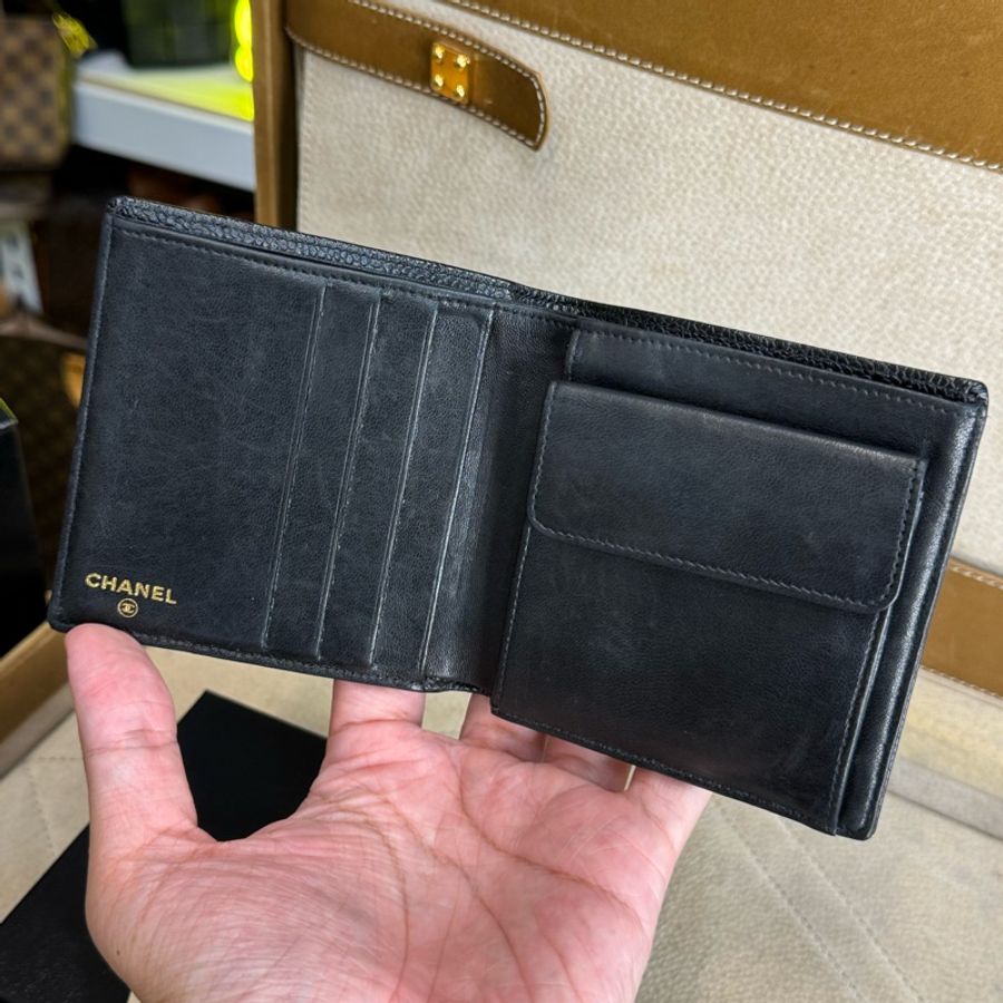 CHANEL vintage 黑荔枝紋對開短夾🩶少見款-8