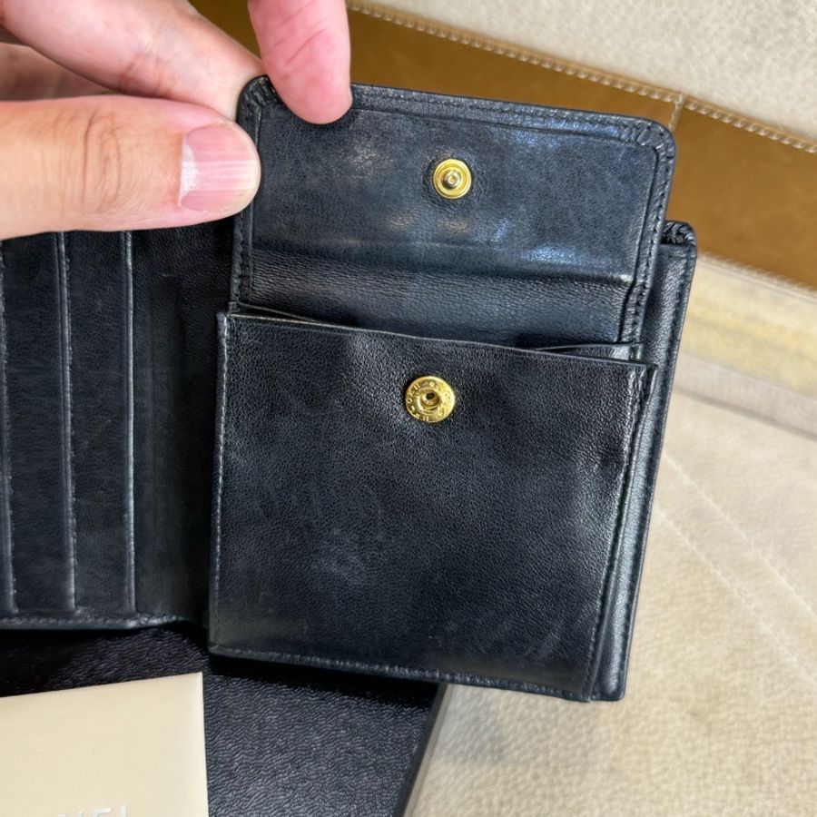 CHANEL vintage 黑荔枝紋對開短夾🩶少見款-9