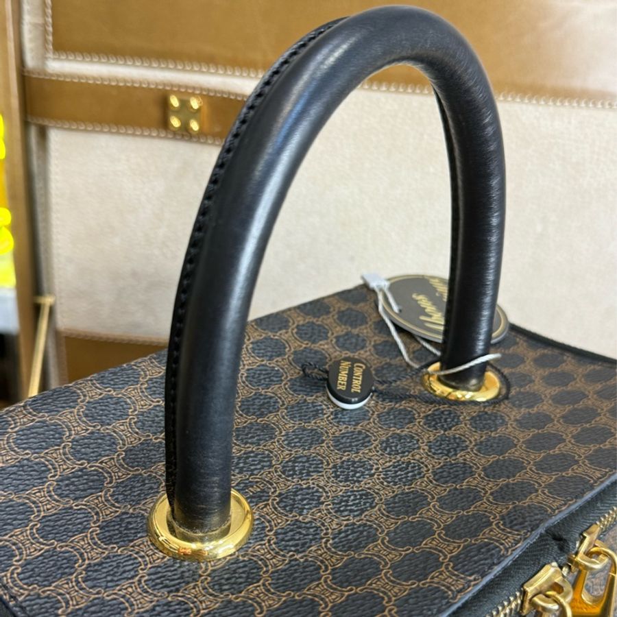 CELINE vintage 凱旋門黑老花雙層手提化妝包🎶個性出眾-9
