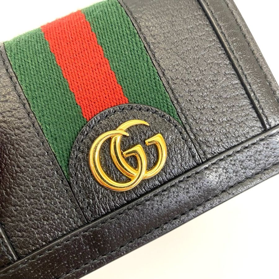 Gucci 黑牛皮GG金釦Ophidia Mini短夾 全配近全新品-5