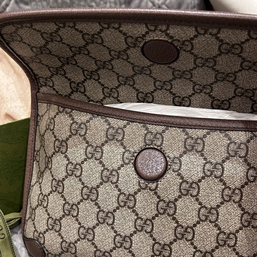 GUCCI 古馳 Neo Vintage GG Supreme 帆布虎頭腰包(咖啡色)-4