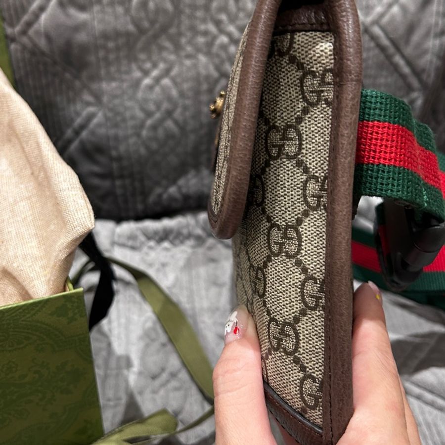 GUCCI 古馳 Neo Vintage GG Supreme 帆布虎頭腰包(咖啡色)-12