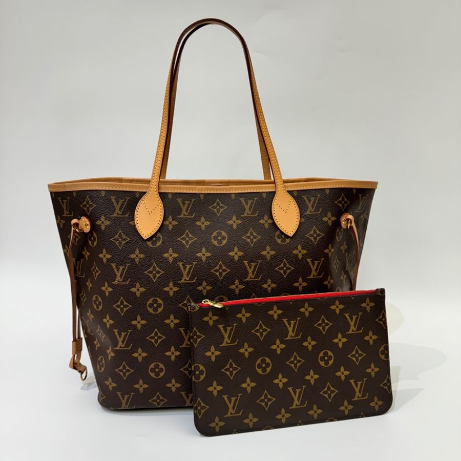 LV 老花NeverFull MM手提肩背托特包 媽媽包 內裏紅 約95新-0