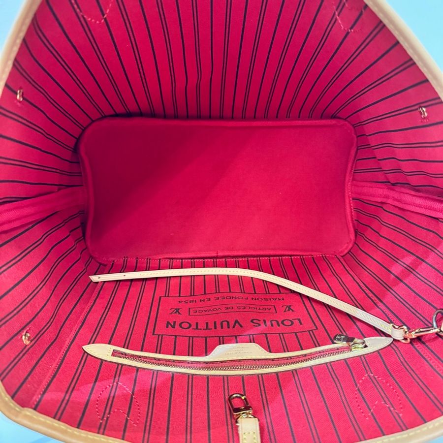 LV 老花NeverFull MM手提肩背托特包 媽媽包 內裏紅 約95新-11