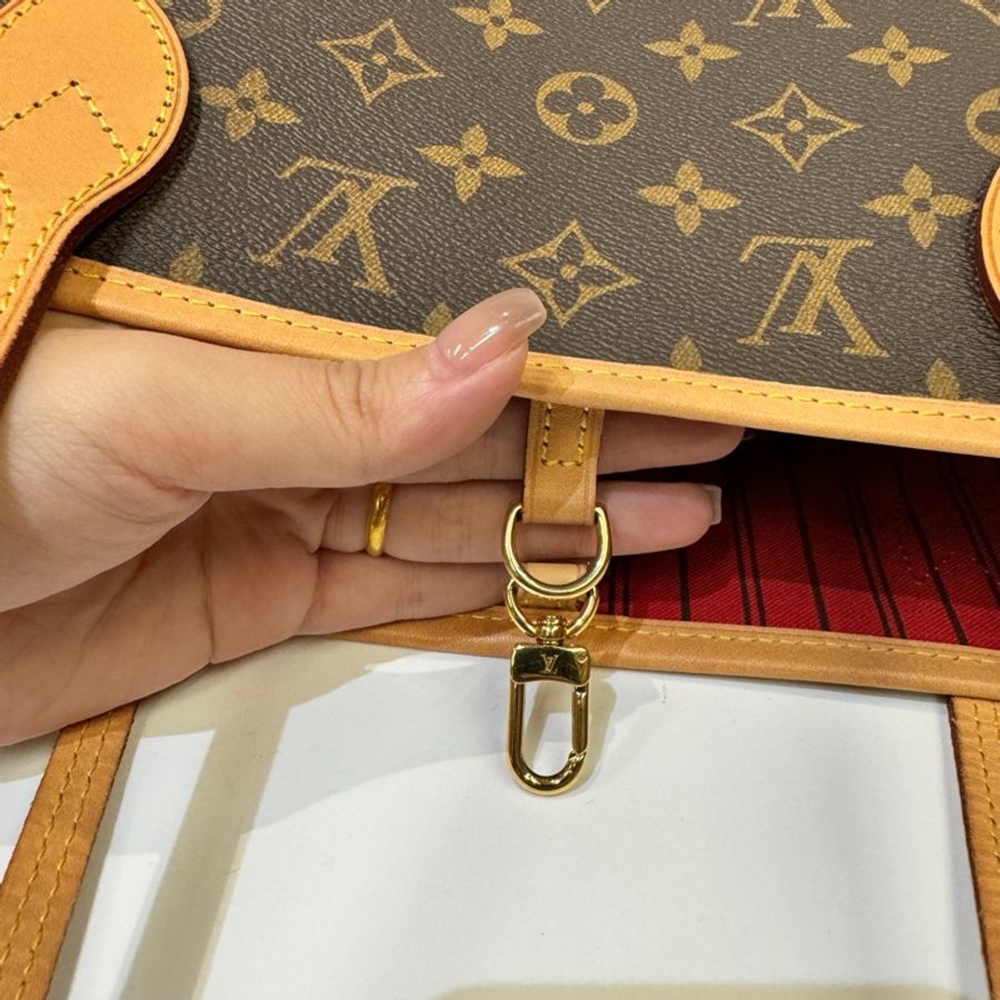 LV 老花NeverFull MM手提肩背托特包 媽媽包 內裏紅 約95新-12
