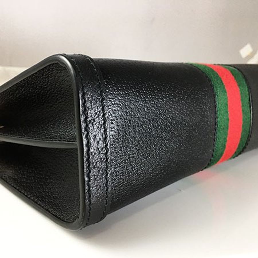 GUCCI 黑色全皮綠紅綠小款金鍊斜背/手拿包 503877-4
