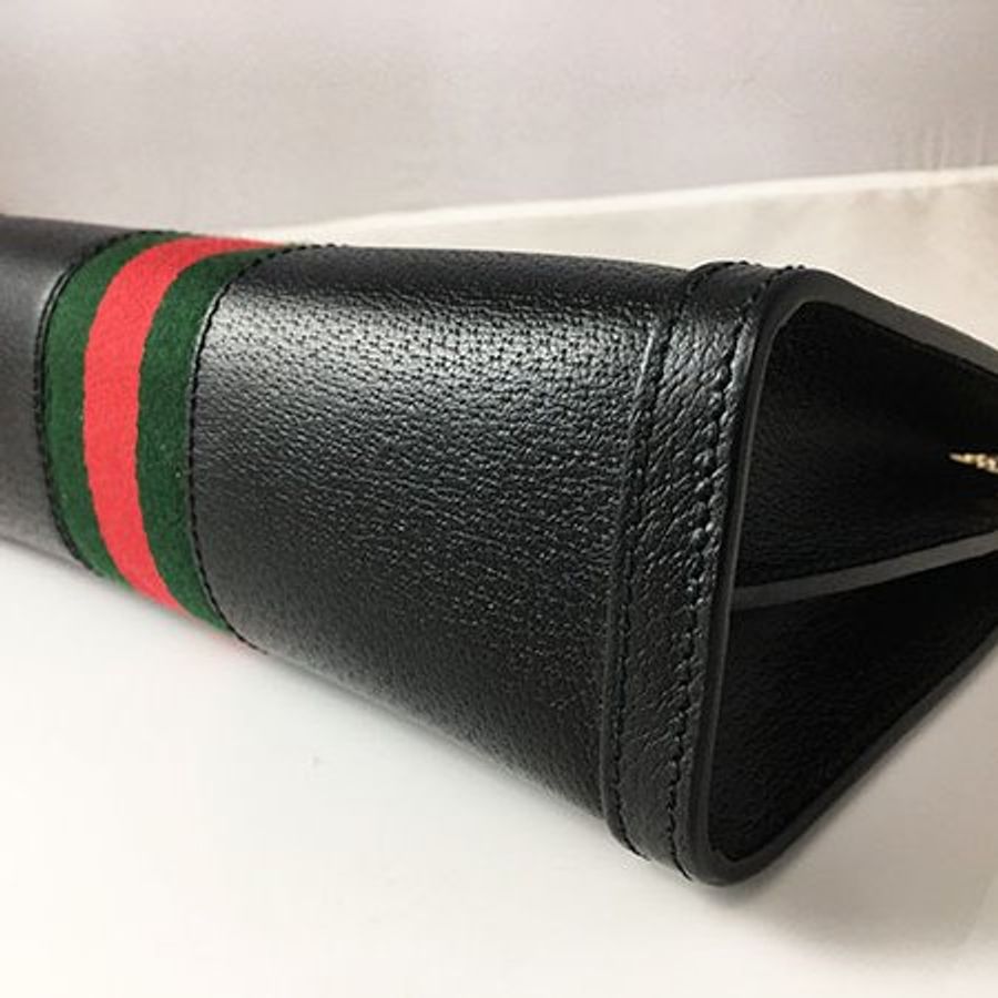 GUCCI 黑色全皮綠紅綠小款金鍊斜背/手拿包 503877-5