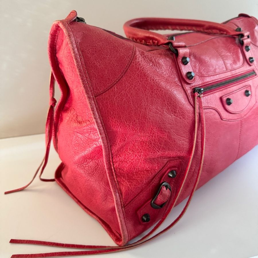 Balenciaga 巴黎世家 機車包 The Work 大型 小羊皮 珊瑚紅 132110-2