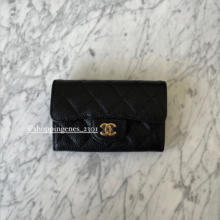 香奈兒 Chanel 全新品 經典黑金荔枝牛皮 單層卡包 法國製-0