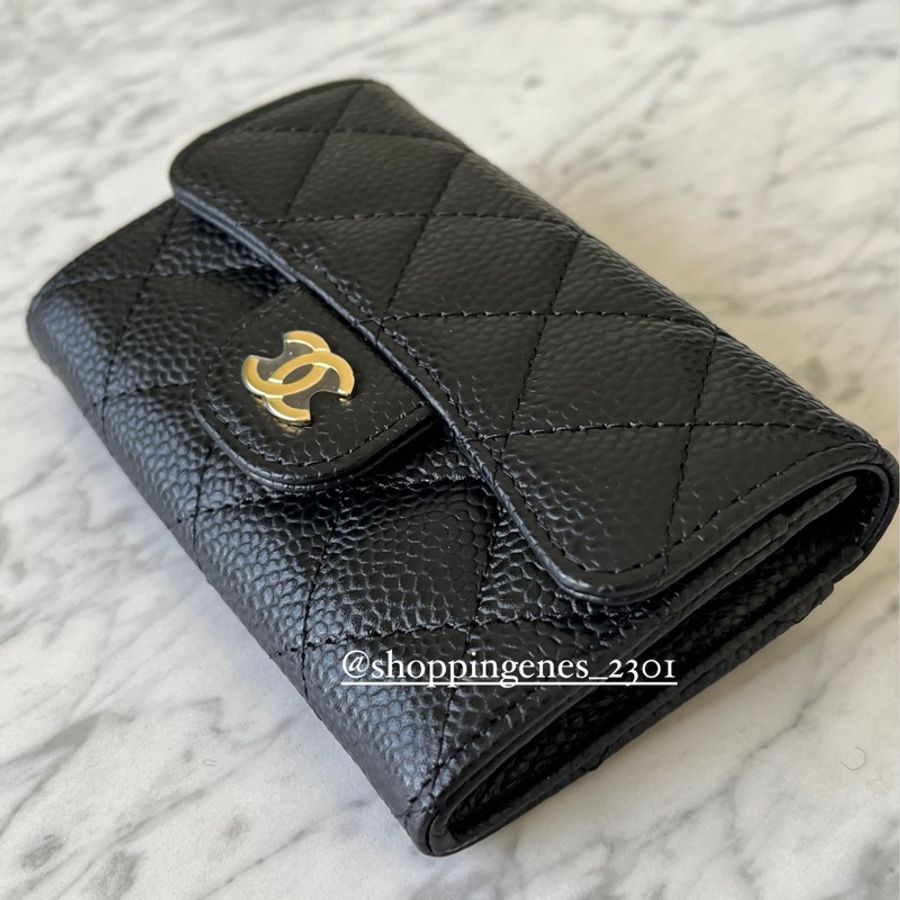 香奈兒 Chanel 全新品 經典黑金荔枝牛皮 單層卡包 法國製-2