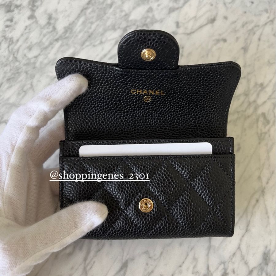 香奈兒 Chanel 全新品 經典黑金荔枝牛皮 單層卡包 法國製-4