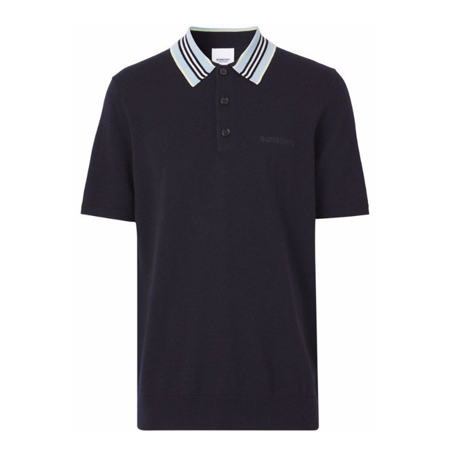 * Burberry Icon Stripe Detail Polo Tee Coal Blue - 8052156-Coal_Blue (Size:L )-0