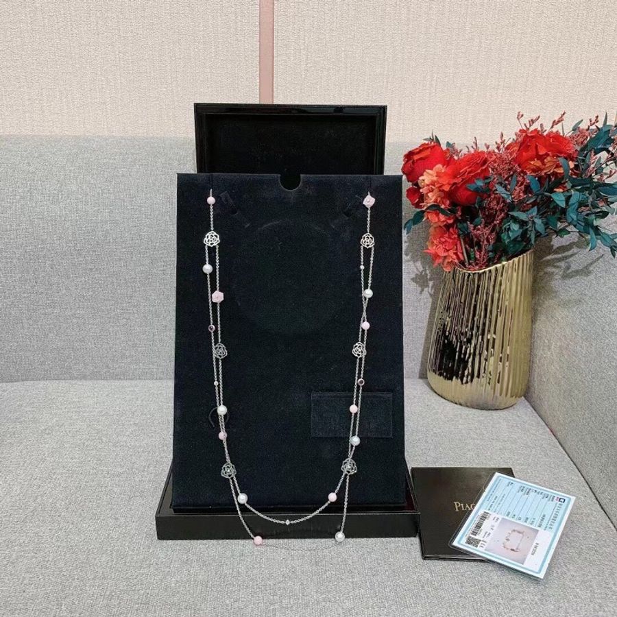 Piaget 伯爵Rose系列粉紅蛋白石珍珠鑽石玫瑰花長項鍊,2015年購入-0
