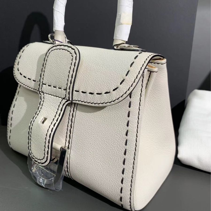 Delvaux 德爾沃 白色外縫 brilliant mini 荔枝紋 20*14*8cm 單肩斜挎包-3