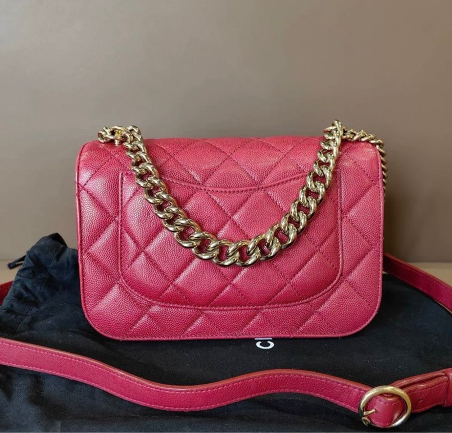 Chanel CF class flag red 酒紅 GHW 金扣 手拎斜背兩用-1