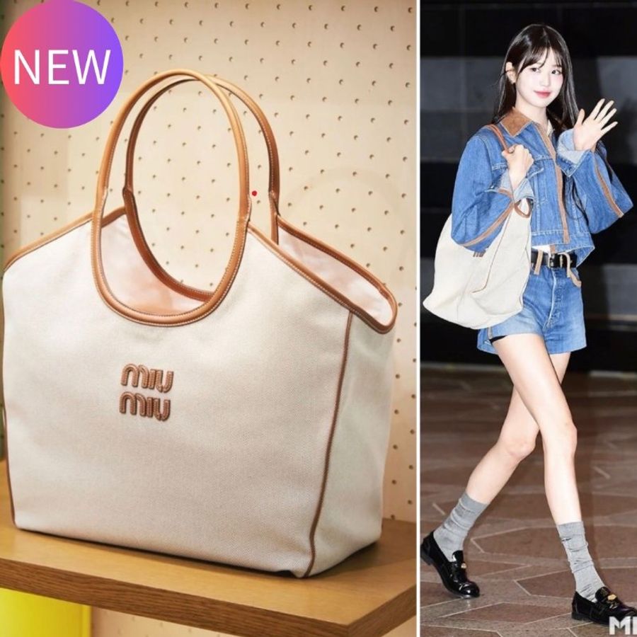 Miu Miu 5BG286 Ivy 帆布包 自然色/深金黃色《當季專櫃正售★全新商品 》-0