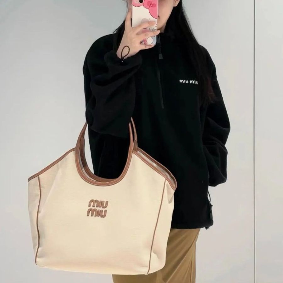 Miu Miu 5BG286 Ivy 帆布包 自然色/深金黃色《當季專櫃正售★全新商品 》-7