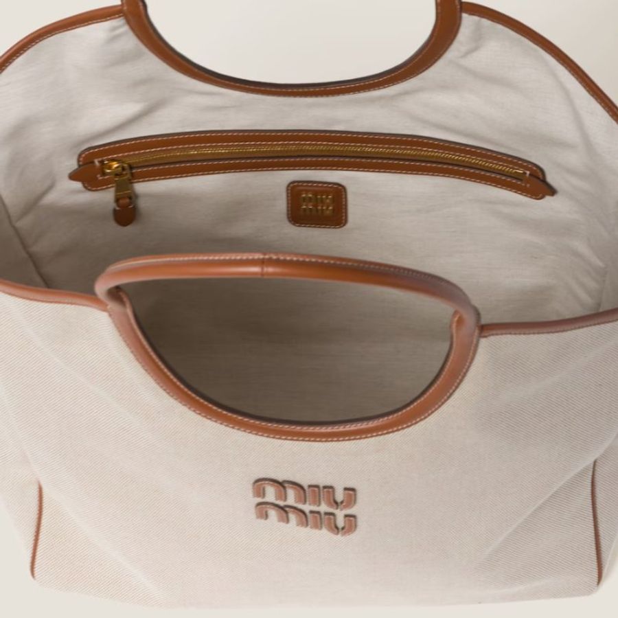 Miu Miu 5BG286 Ivy 帆布包 自然色/深金黃色《當季專櫃正售★全新商品 》-11