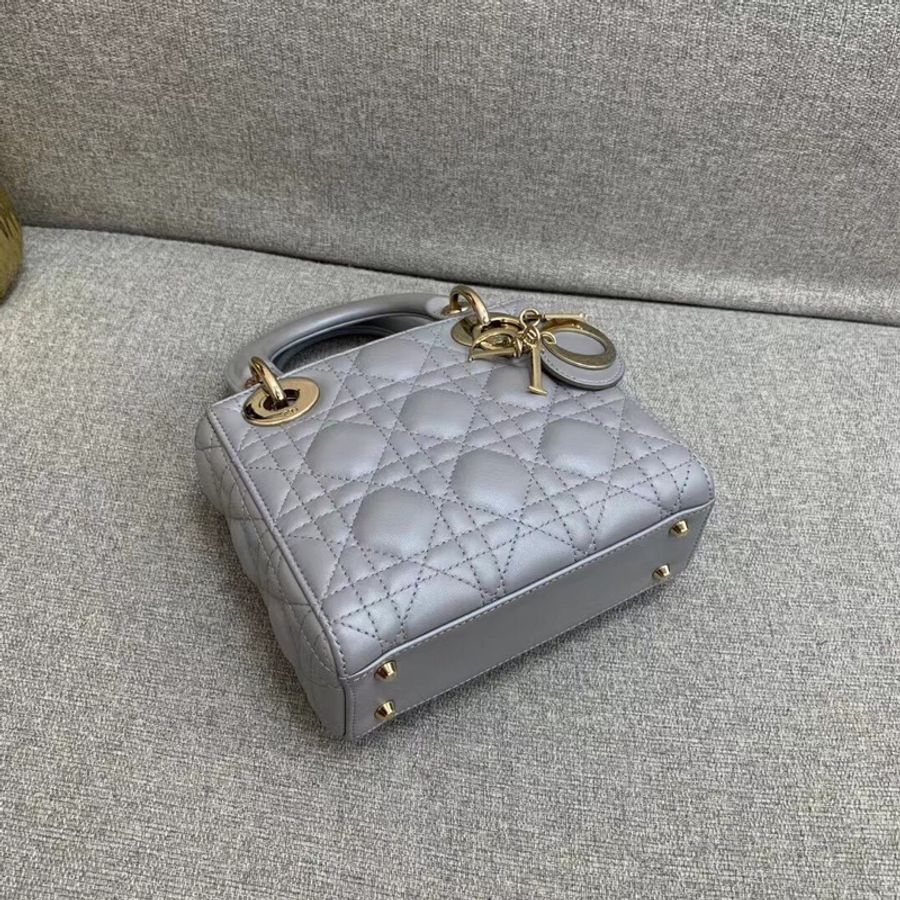 Dior 迪奧 三格珠光灰羊皮三格戴妃包 2019年購入-6