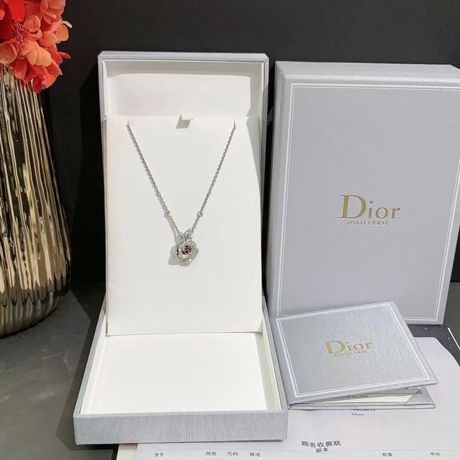 Dior rose bagatelle玫瑰花紅寶石滿鑽白金項鍊中號，2022購入-0