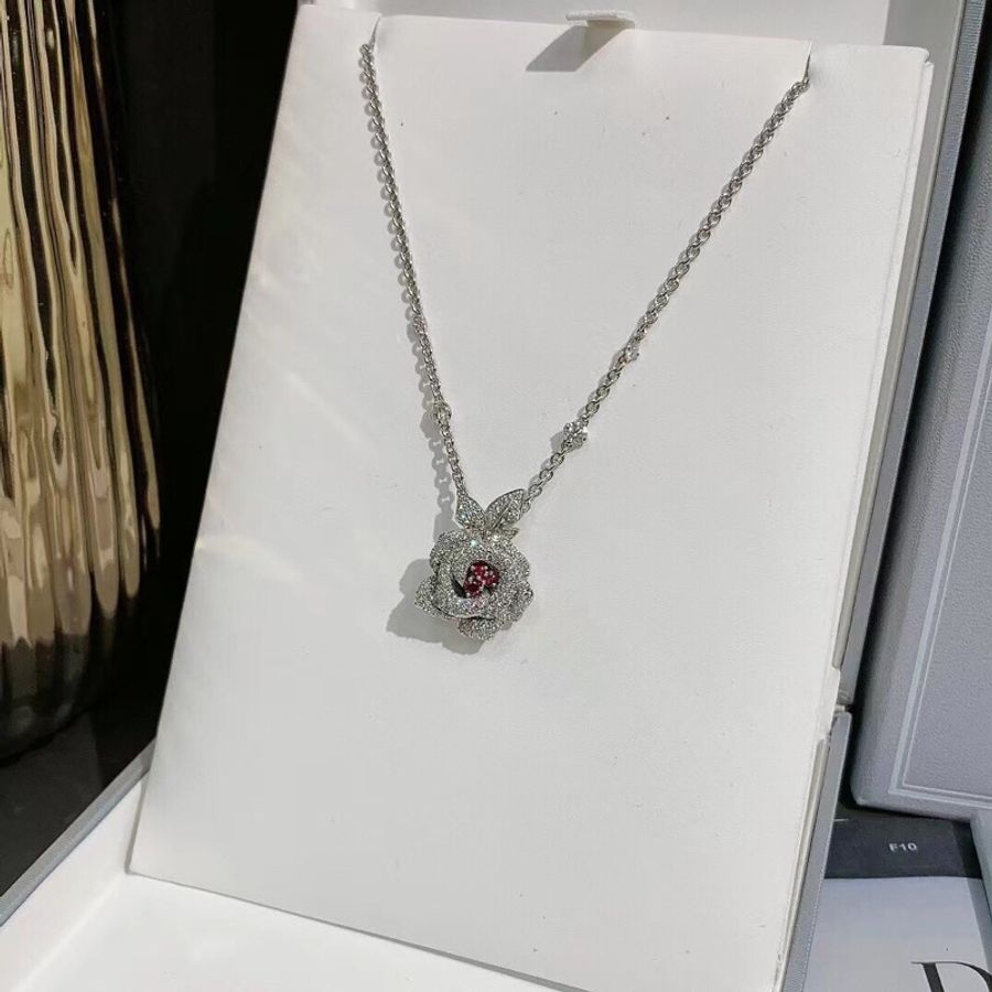 Dior rose bagatelle玫瑰花紅寶石滿鑽白金項鍊中號，2022購入-1