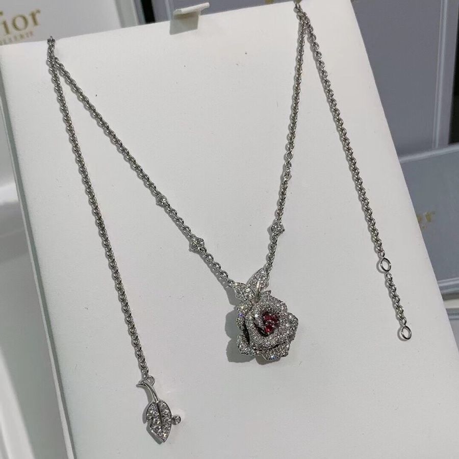 Dior rose bagatelle玫瑰花紅寶石滿鑽白金項鍊中號，2022購入-2