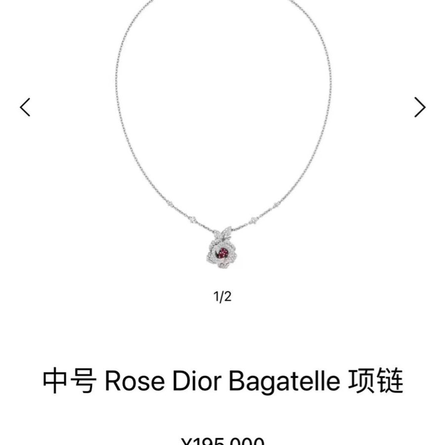 Dior rose bagatelle玫瑰花紅寶石滿鑽白金項鍊中號，2022購入-7