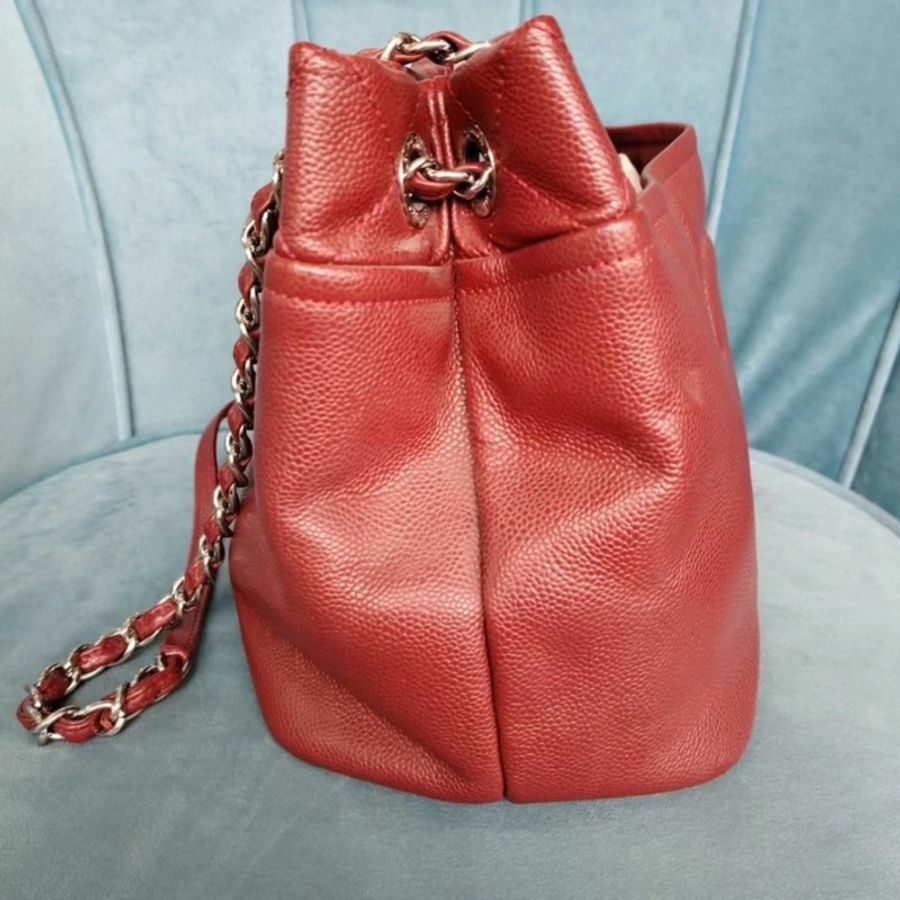 CHANEL 香奈兒紅色浮雕雙C大logo單肩托特包-5