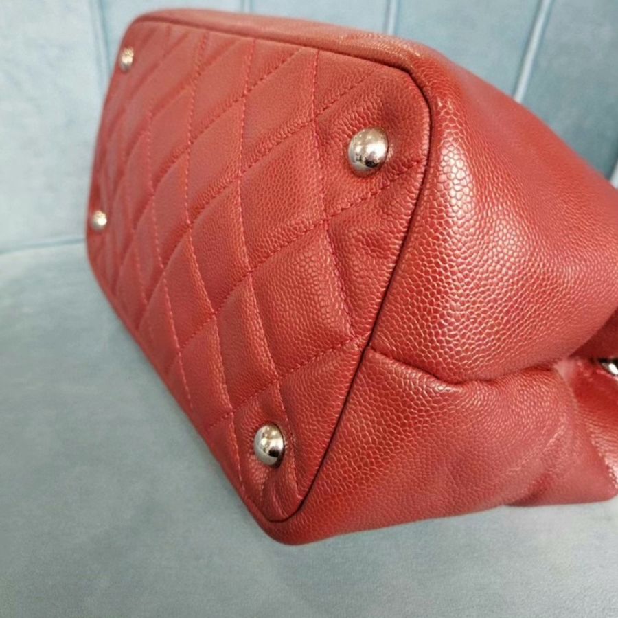 CHANEL 香奈兒紅色浮雕雙C大logo單肩托特包-7