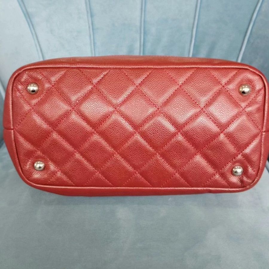 CHANEL 香奈兒紅色浮雕雙C大logo單肩托特包-8