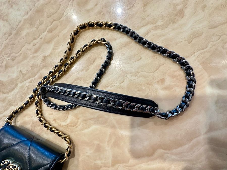香奈兒 Chanel 19 小廢包 鏈條 斜背 黑色 羊皮 零錢包 鏈帶皮夾 鍊子皮包-13