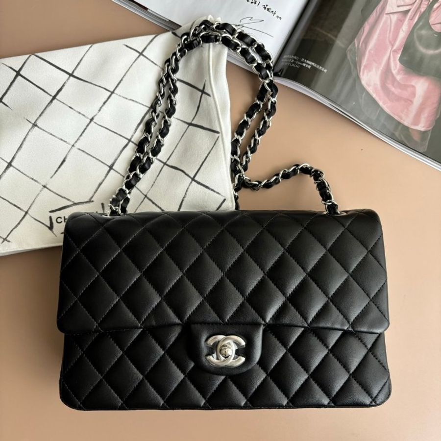 ::CHANEL:: 芯片款 羊皮黑銀 COCO 25-0