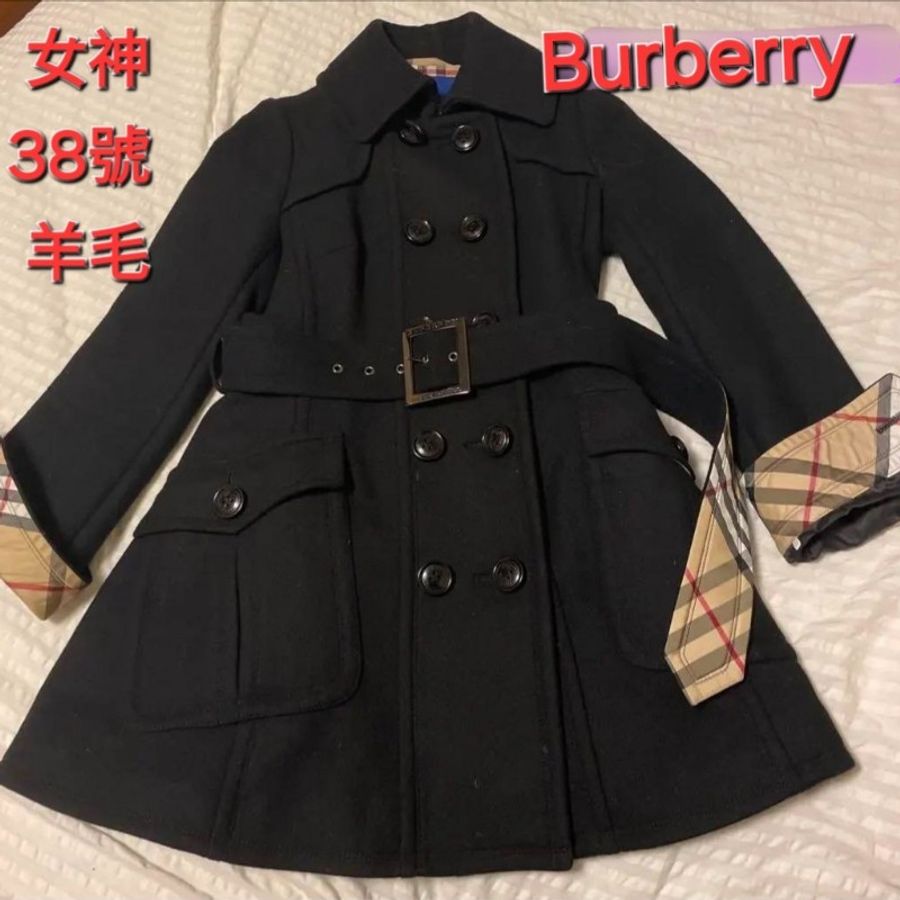 女神38號M碼/日本二手Burberry 藍標/頂級羊毛大衣-0