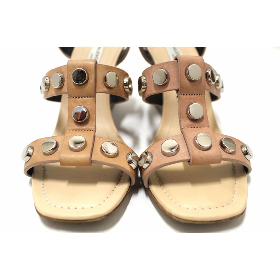 Balenciaga Pale Pink Leather Studs Sandals Wedge Shoes Size 35.5-5