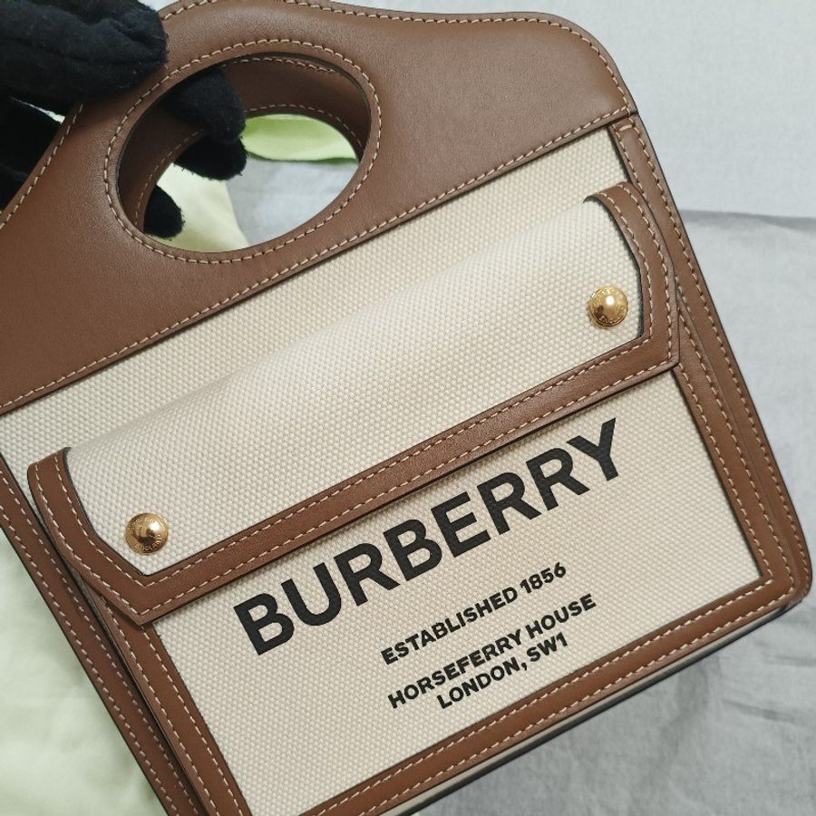Burberry 許路兒同款 帆布 口袋包 迷你 mini Pocket 學院包 郵差包-6